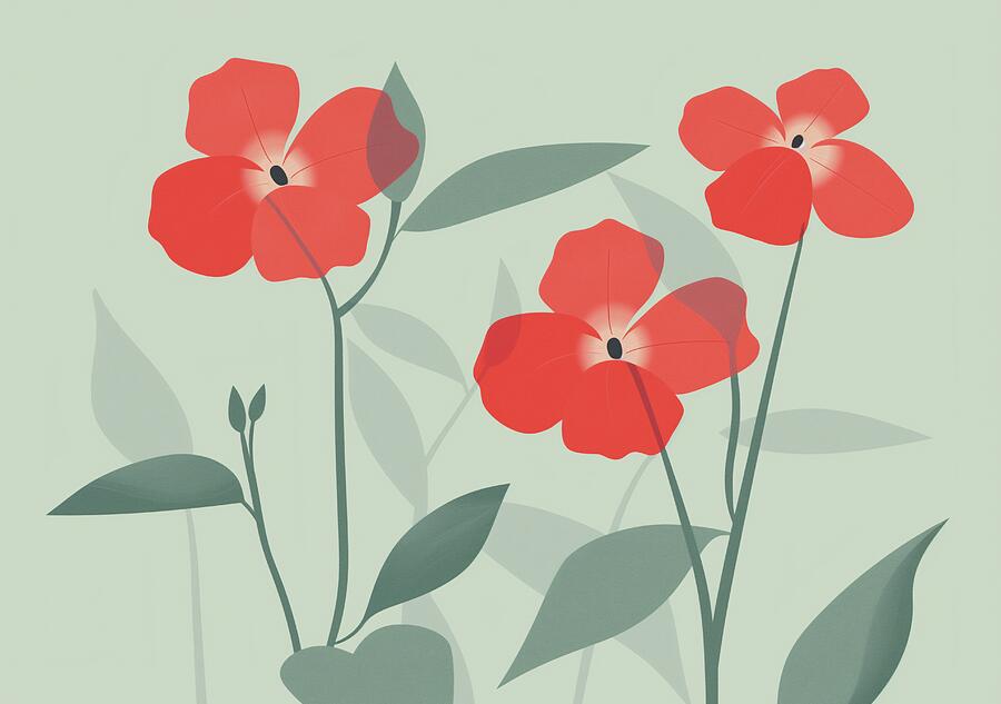 Red Flowers On Green Background Digital Art by Trendy Art Red Flowers On Green Background Digital Art by Trendy Art