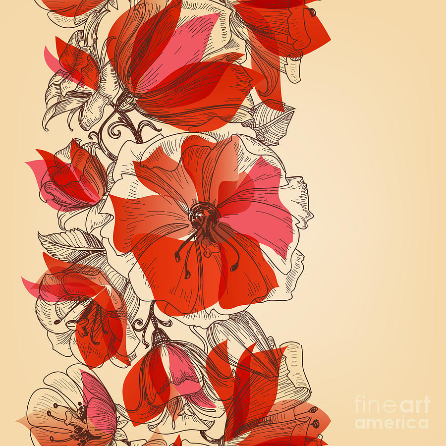 Decorate Digital Art - Red Flowers Seamless Pattern In Retro by Danussa Decorate Digital Art - Red Flowers Seamless Pattern In Retro by Danussa