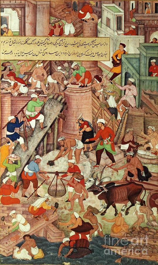 Red Fort At Agra During Construction, From The Akbarnama Painting by Indian School
