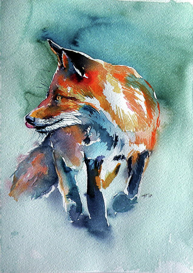 Red fox in field II Painting by Kovacs Anna Brigitta