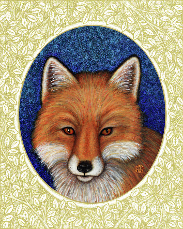 Red Fox Portrait - Cream Border Painting by Amy E Fraser