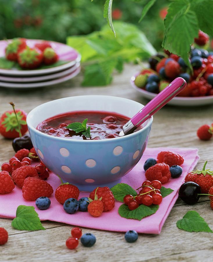 Red Fruit Compote Garnished With Fresh Berries Photograph by Strauss, Friedrich