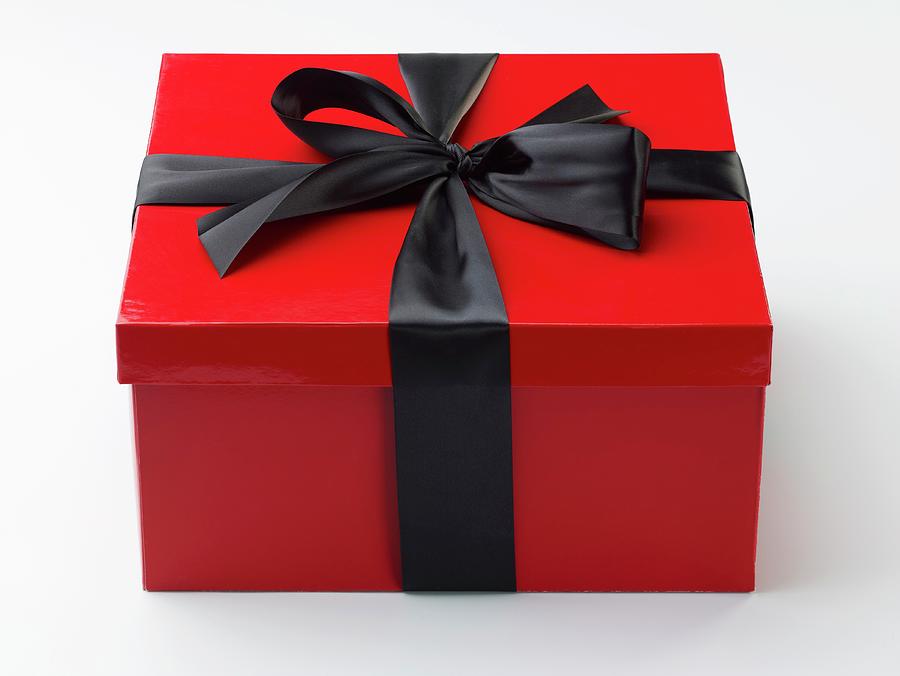 Red Gift Box With A Black Ribbon; Box Of Chocolates Photograph by Ren�e  Comet - Fine Art America