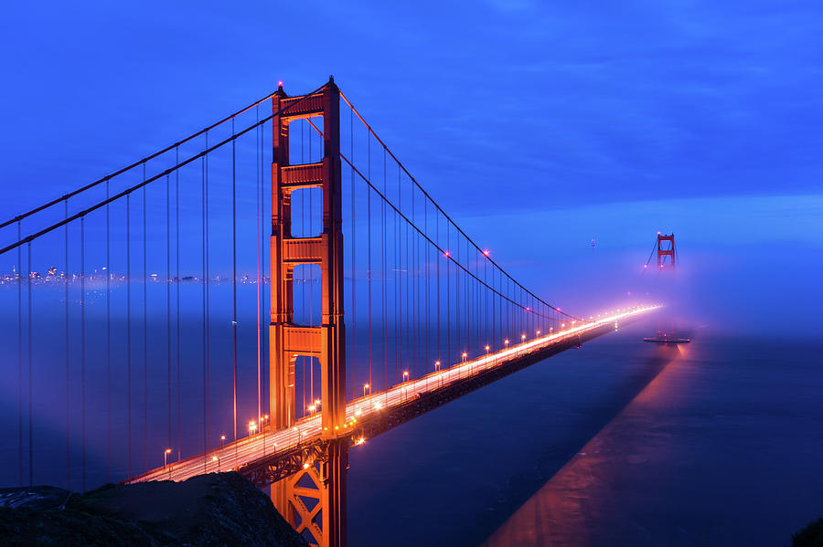 Red Golden Gate Bridge Under A Foggy Sky Photograph by Wayfarerlife Photography
