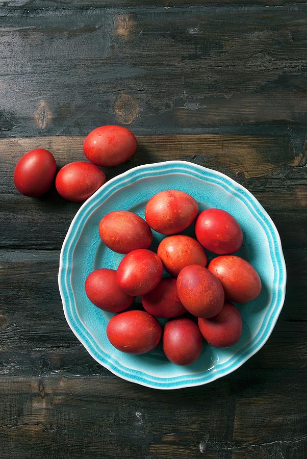 Red Greek Easter Eggs On A Plate Photograph by Spyros Bourboulis