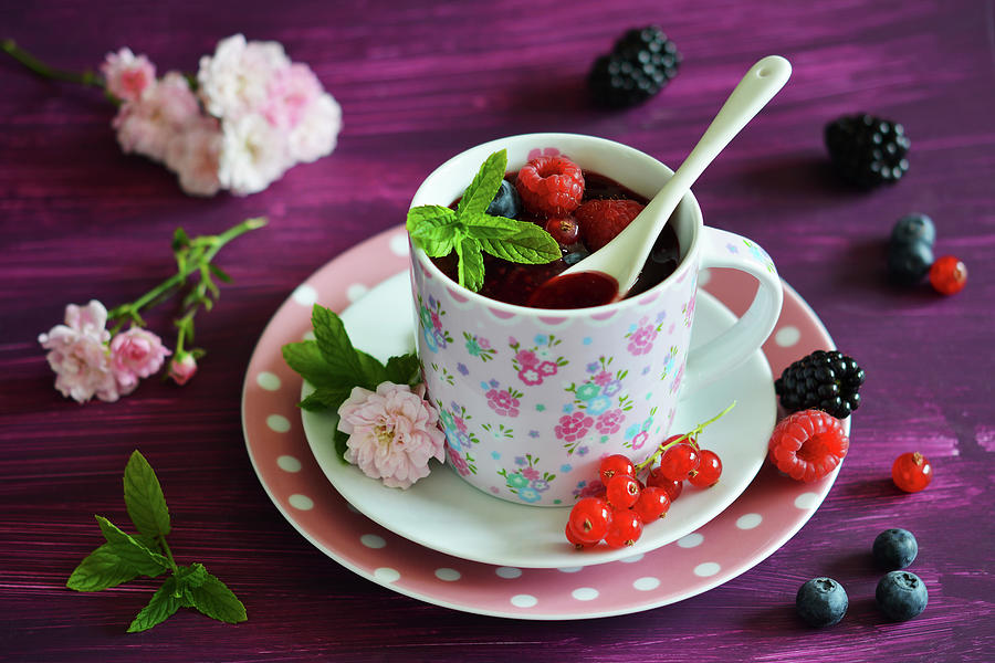 Red Groats In A Cup With Fresh Fruits Photograph by Mariola Streim