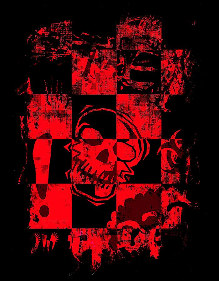 Red Grunge Skull Graphic Digital Art by Roseanne Jones