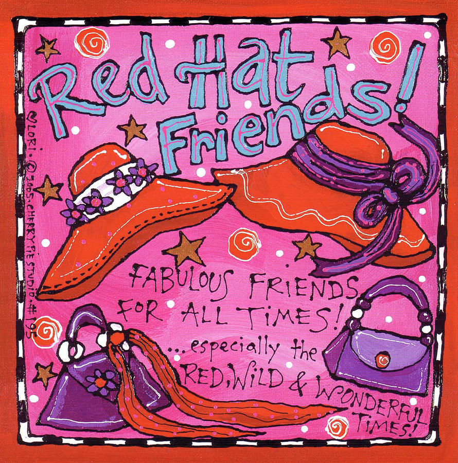 Red Hat Friends Painting by Cherry Pie Studios
