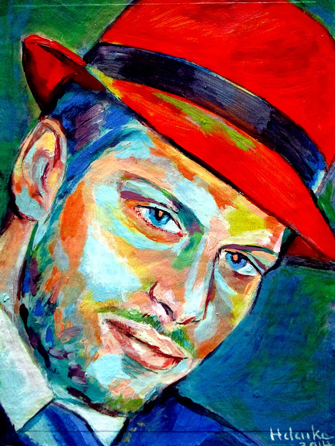 Abstract Portrait Painting - Red hat by Helena Wierzbicki