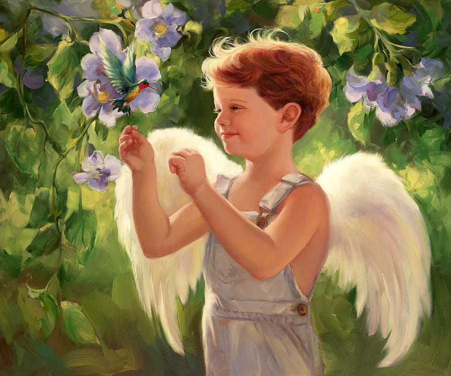 Fantasy Painting - Hummingbird Angel Boy by Laurie Snow Hein