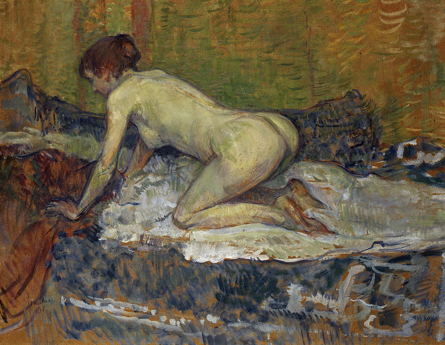 Red Headed Nude Crouching Painting By Henri De Toulouse Lautrec