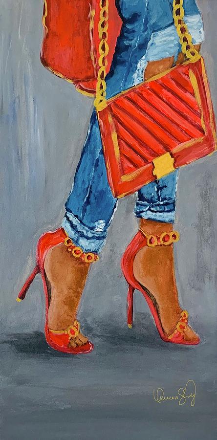 Red Heels, Red Purse Painting by Queen Gardner