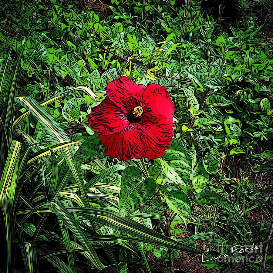 Red Hibiscus Digital Art by Laura Forde