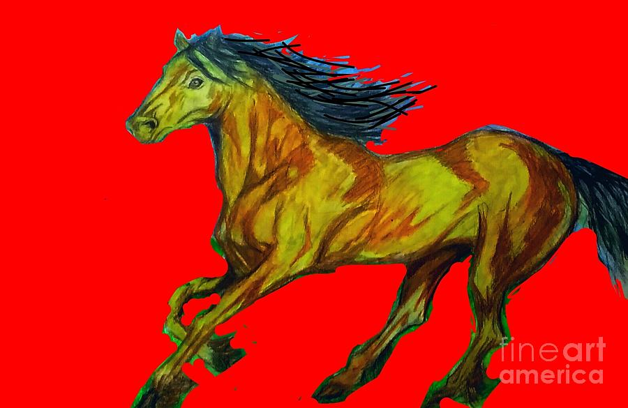Red horse  Mixed Media by Mark Bradley