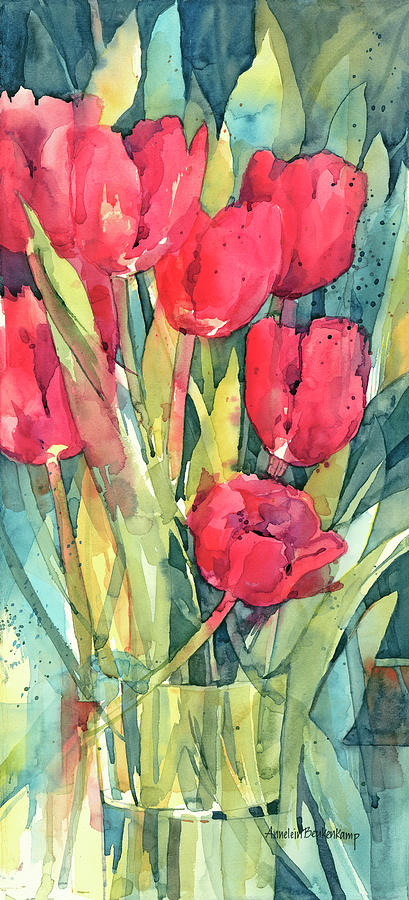 Flowers Still Life Painting - Red Hot Tulips by Annelein Beukenkamp