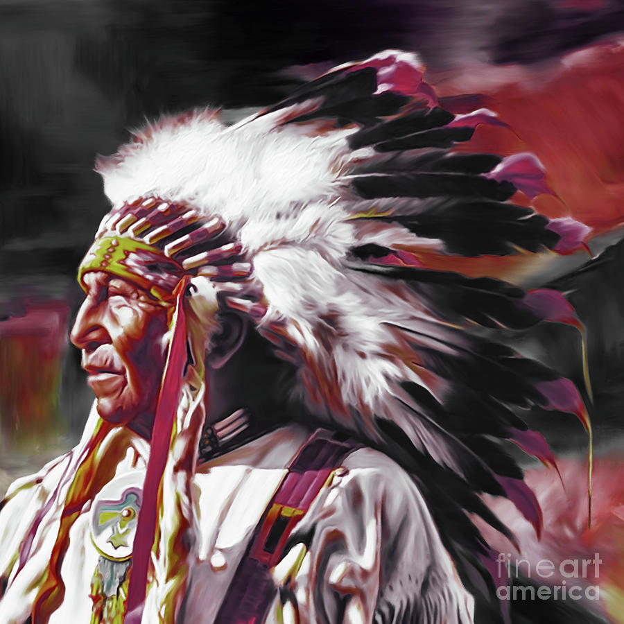 Feather Still Life Painting - Red Indian art 9nbv by Gull G