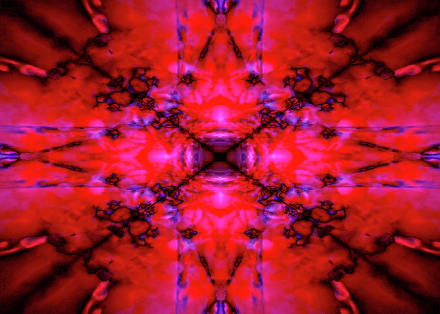 Red kaleidoscope star 2 Digital Art by Steve Ball