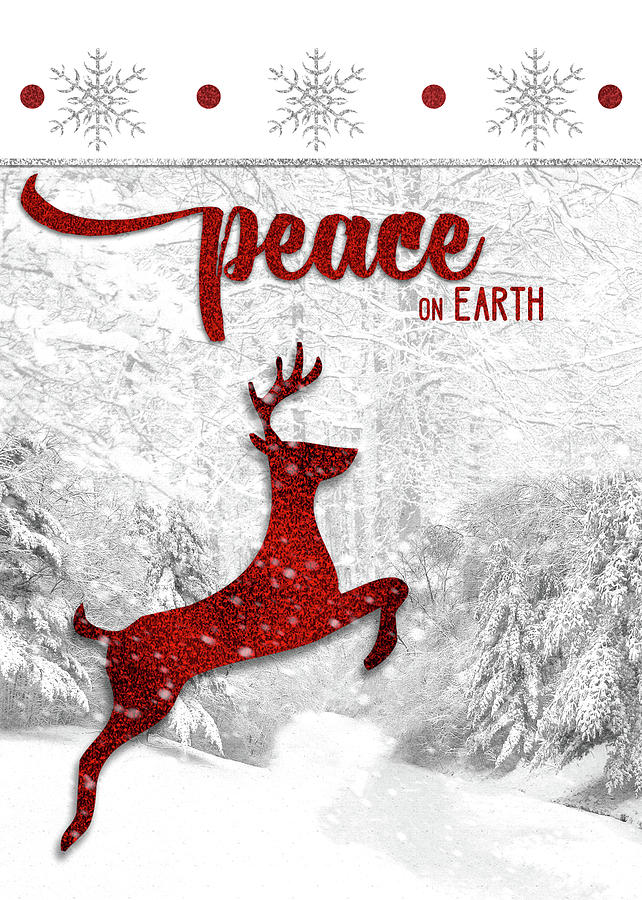 Red Leaping Reindeer Peace on Earth Digital Art by Doreen Erhardt