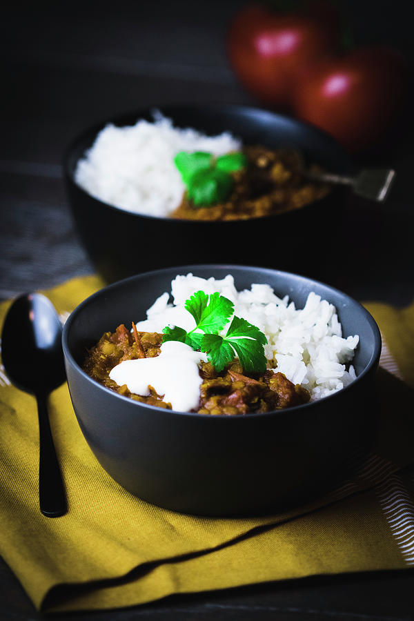 Red Lentil Dal With Tomato, Cumin And Rice Photograph by Antonia Kurz