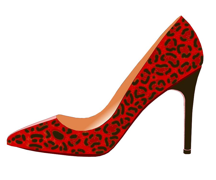 Leopard Digital Art - Red Leopard Print High Heel Shoe by David Smith