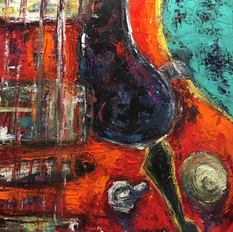 Red Les Paul Painting by Heather Roddy