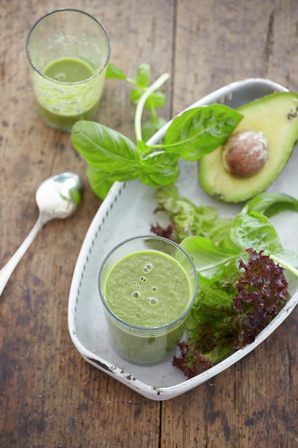 Red Lettuce Smoothie With Avocado And Basil Photograph by Jo Kirchherr