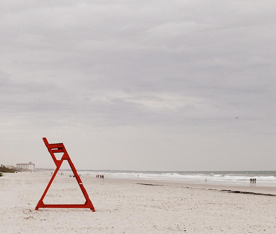 Red Life Guard Chair On Beach Photograph by Shelby Wisdom