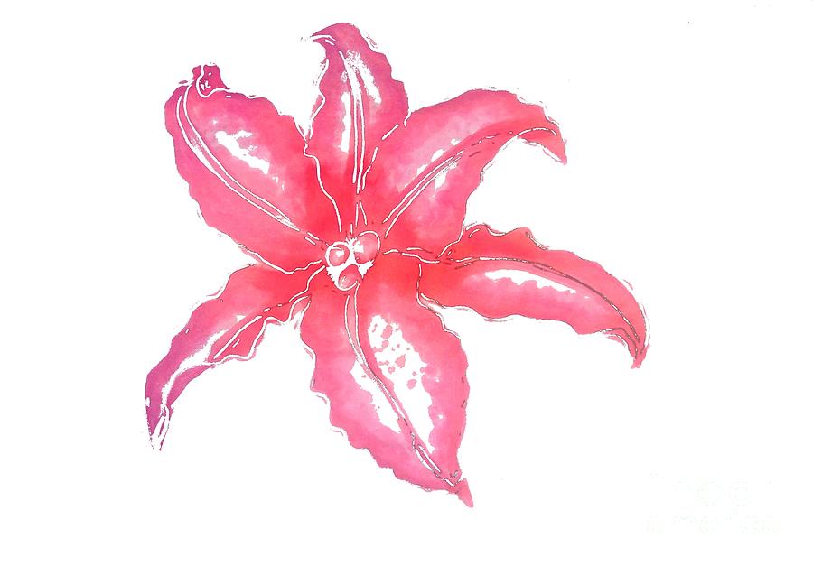 Flowers Still Life Painting - Red Lily Watercolor Painting by Delynn Addams by Delynn Addams