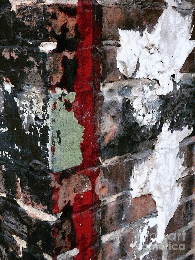 Red Line Brick Wall Grunge Abstract Photograph by Janine Riley