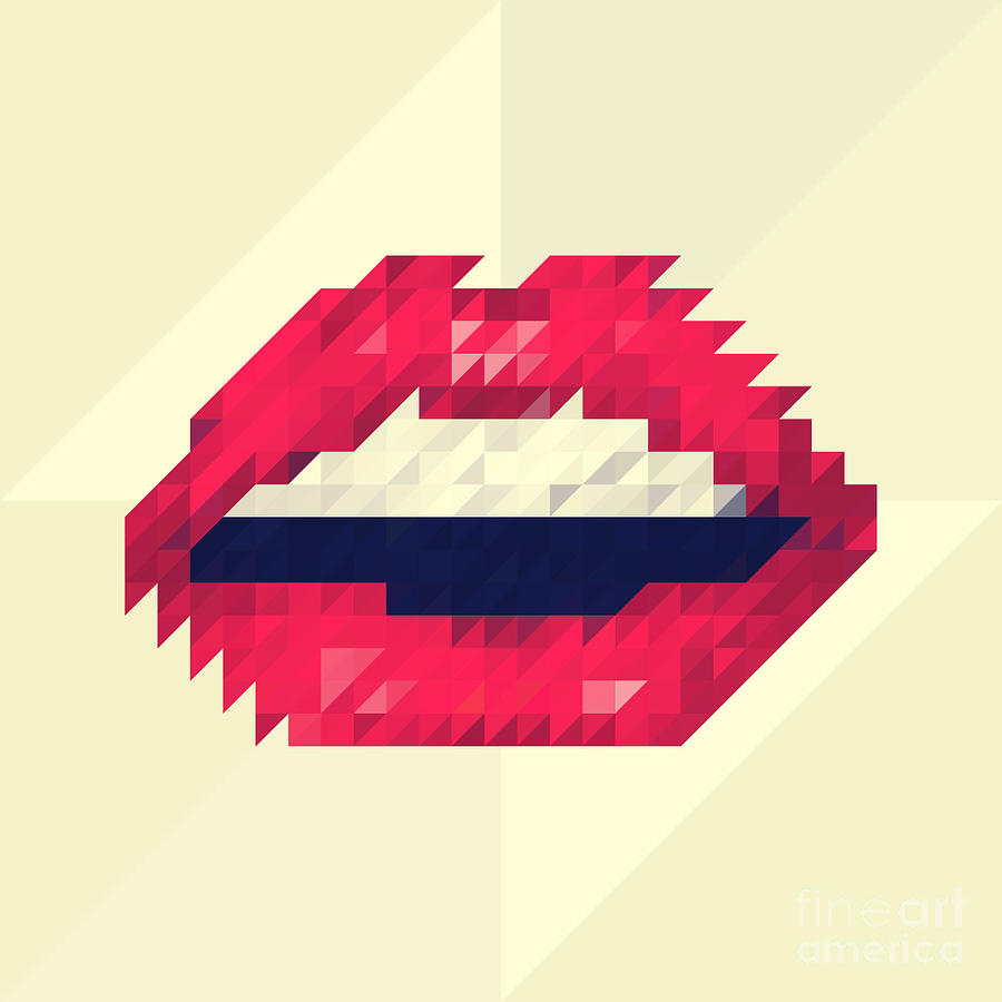 Love Digital Art - Red Lips Made Of Small Triangles, Pixels by Justmarie Love Digital Art - Red Lips Made Of Small Triangles, Pixels by Justmarie
