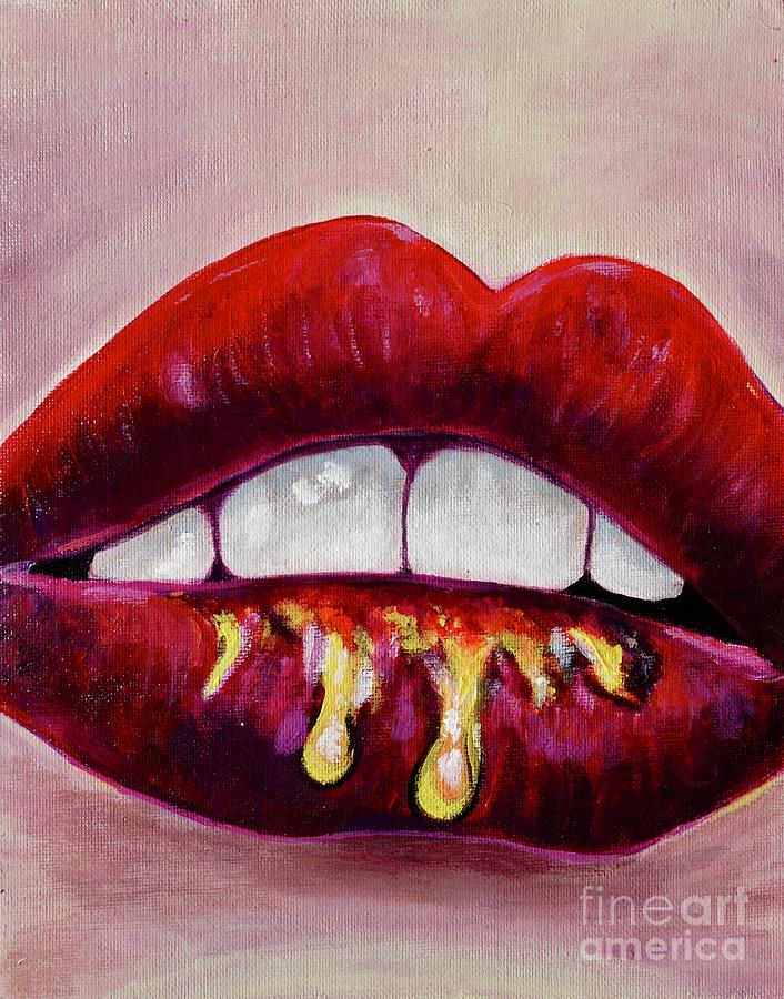 Red Lips With Glitter Painting by Jacqueline Athmann