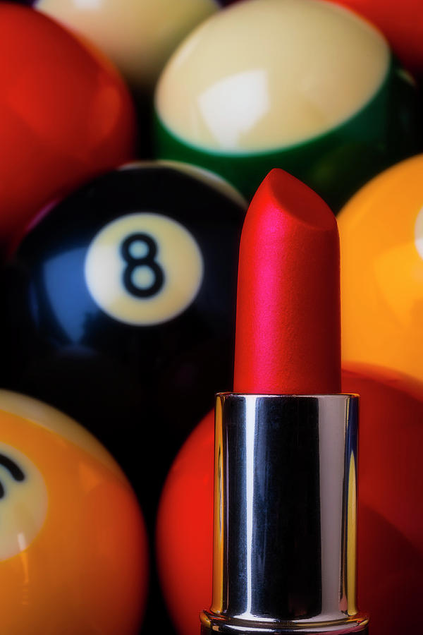 Red Lipstick And Eight Ball Photograph by Garry Gay