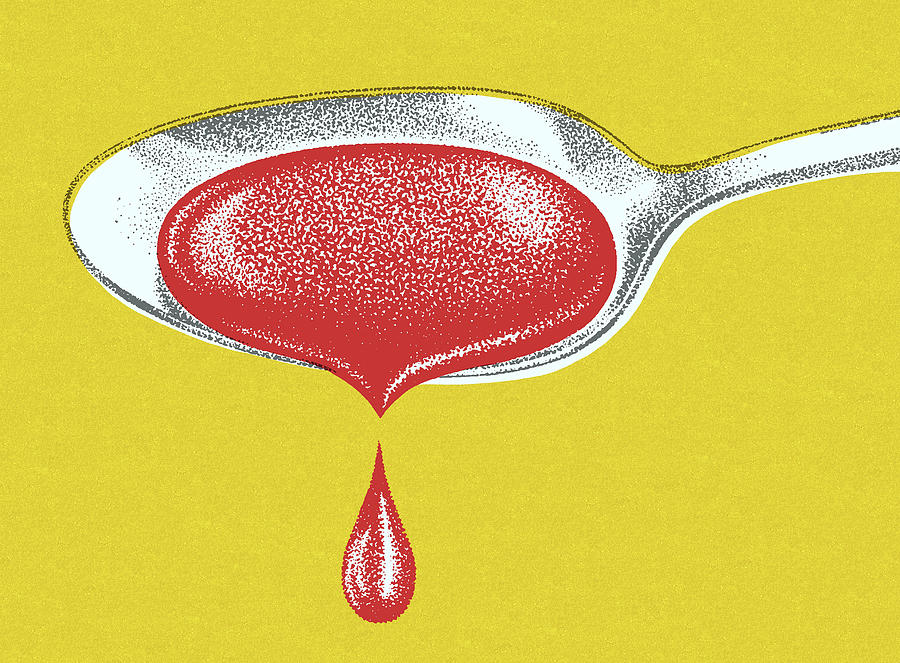 Vintage Drawing - Red Liquid in a Spoon by CSA Images