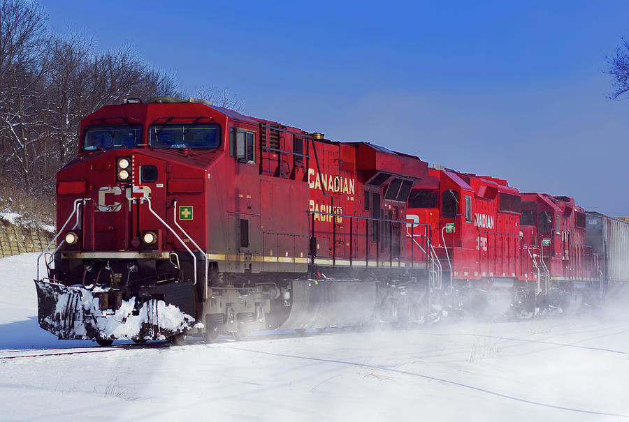 Red Locomotive Winter Scene Photograph by Sandra Js