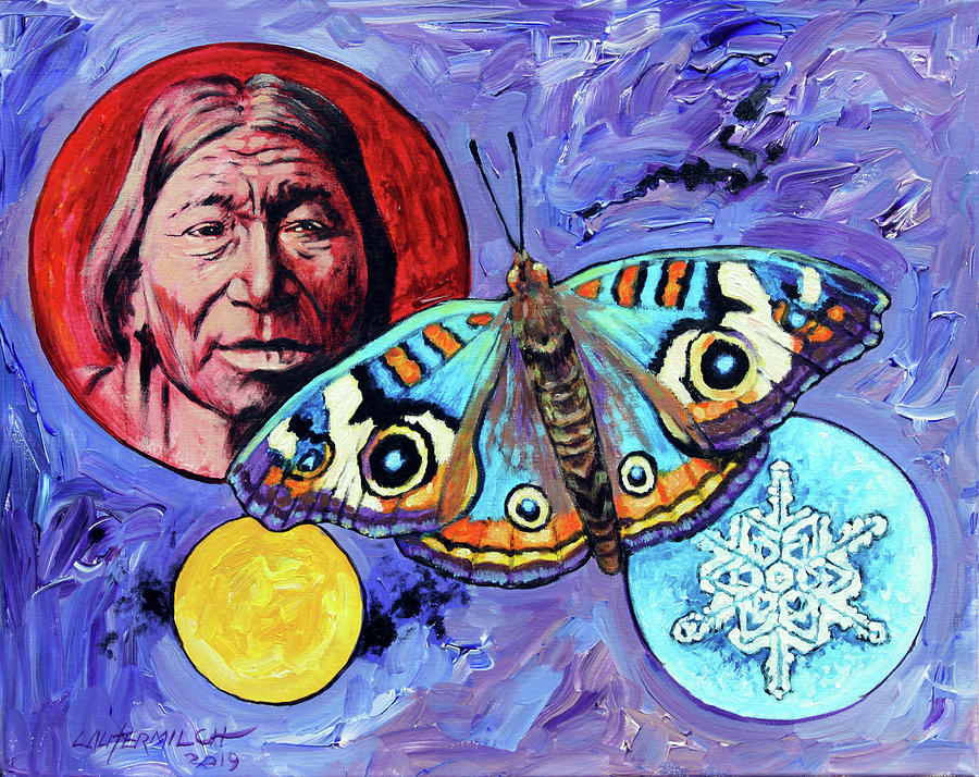 Red Man and Moth Painting by John Lautermilch
