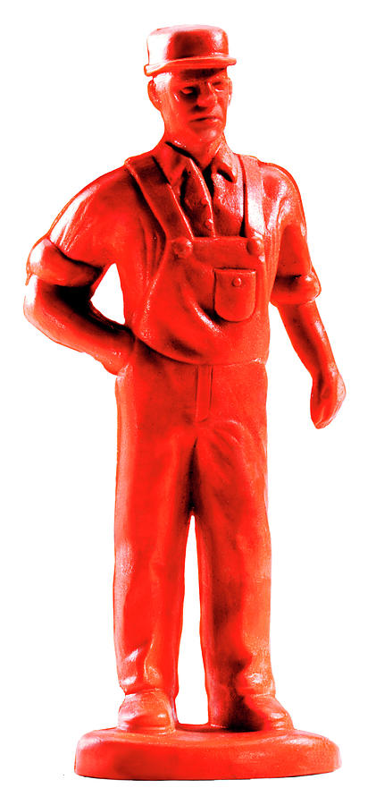 Transportation Drawing - Red Man Wearing Overalls and Hat by CSA Images