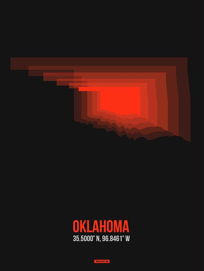 Tulsa Digital Art - Red Map of Oklahoma by Naxart Studio