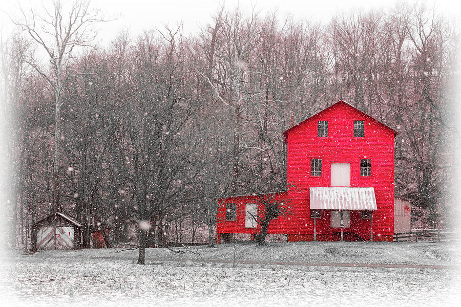 Red Mill In Snow Photograph by Jim Love