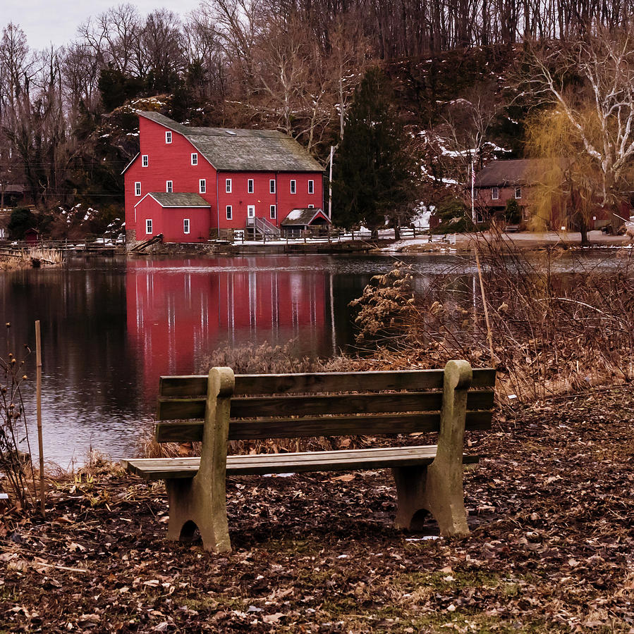 Red Mill Reflection Clinton New Jersey Square Photograph by Terry DeLuco