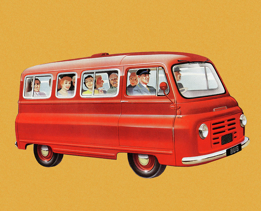 Transportation Drawing - Red Minibus by CSA Images