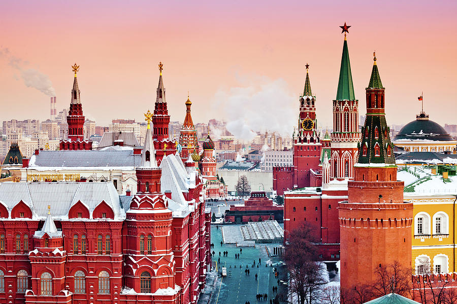 Red Moscow At Winter Sunset Photograph by Mordolff