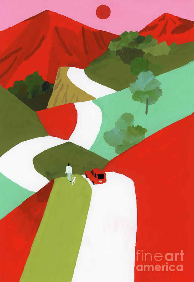 Red Mountain Path Painting by Hiroyuki Izutsu
