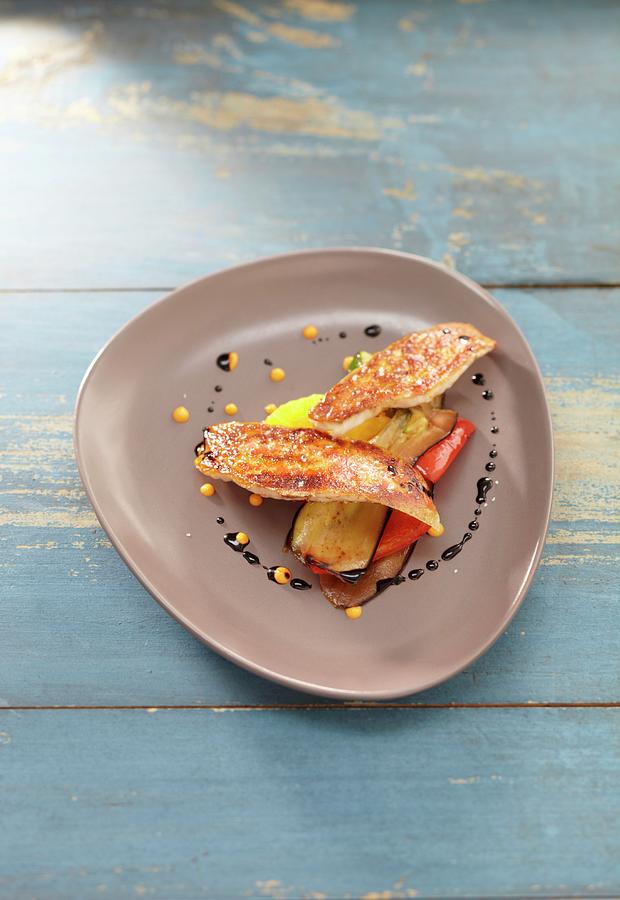 Red Mullet Fillet With Fried Vegetables Photograph by Atelier Mai 98