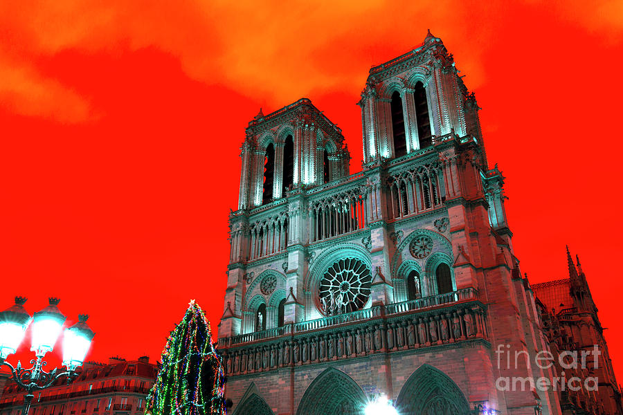 Red Notre-Dame de Paris Pop Art Photograph by John Rizzuto