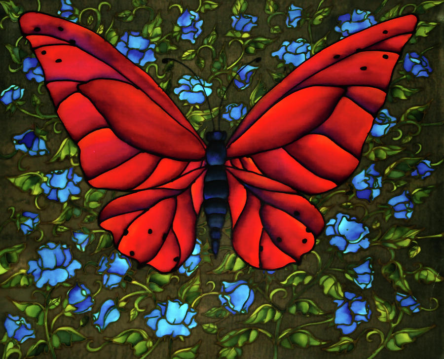 Butterfly Painting - Red On Blue Butterfly by Holly Carr