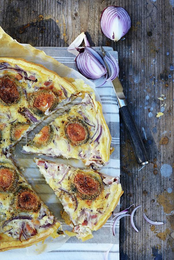 Fall Photograph - Red Onion, Goats Cheese And Bacon Tart by Sonia Chatelain