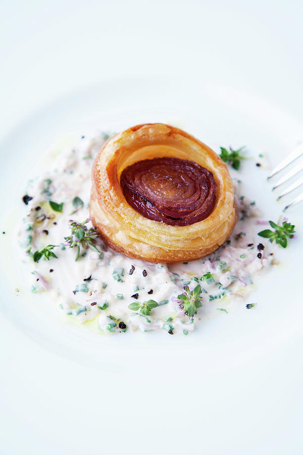 Red Onion Tart With Thyme Sauce Photograph by Michael Wissing