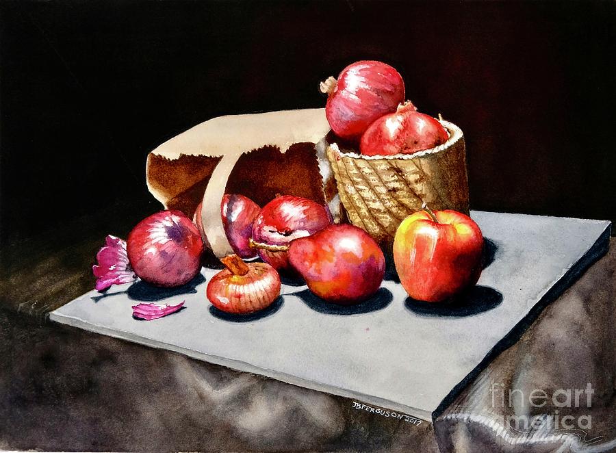 Red Onions and Red Fruit Painting by Jeanette Ferguson