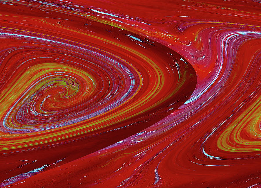 Red Orange Curvy Organic Abstract Painting by Katy Hawk