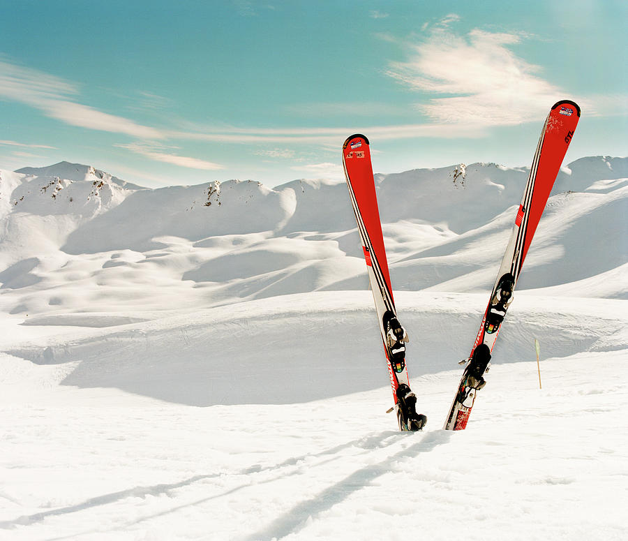 Red Pair Of Ski In Snow Photograph by Muriel De Seze